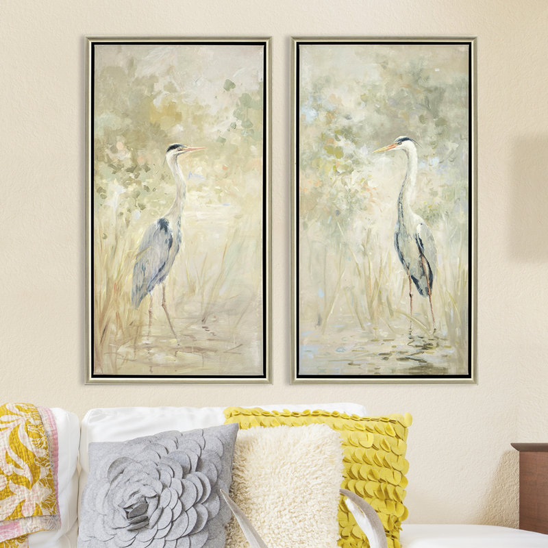 «Wading Heron», ensemble de 2 reproductions encadrées sur toile