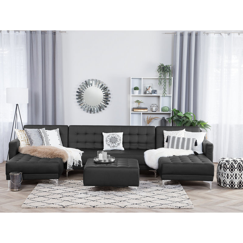 Finnegan 4 Seater Faux Leather Sofa Bed, Black