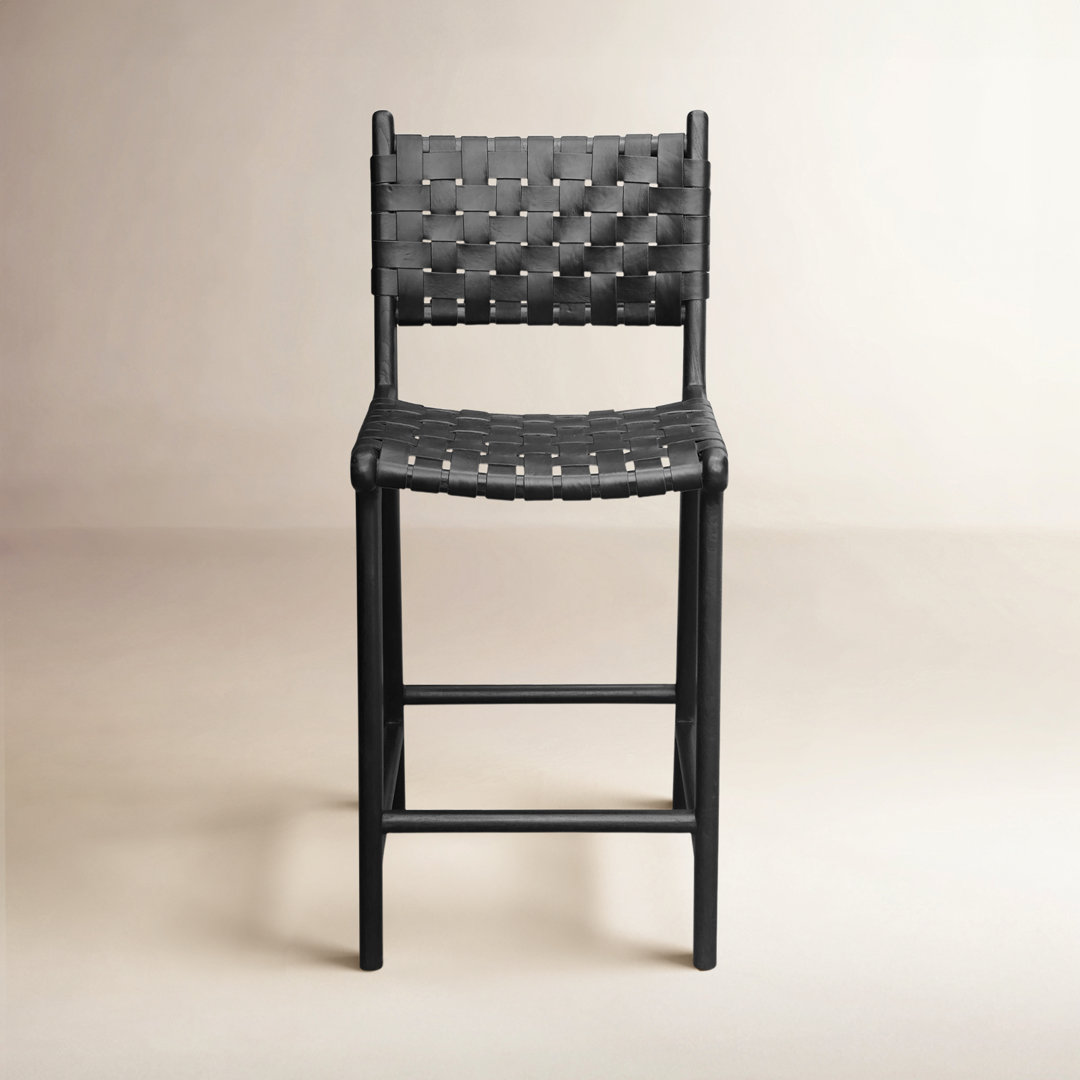 Tylersburg 25'' Teak & Leather Counter Stool Birch Lane™ Seat Color / Frame 