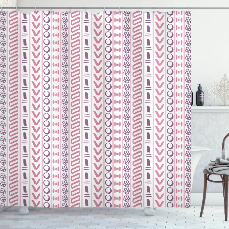 Cyrano Ikat Shower Curtain with Hooks Included, 69" W x 70" L