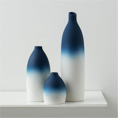 Ensemble de vases en céramique bleu et blanc côtier pour la décoration de maison de campagne moderne, centre de table minimaliste pour le salon, la cuisine, le bureau ou la salle de bain