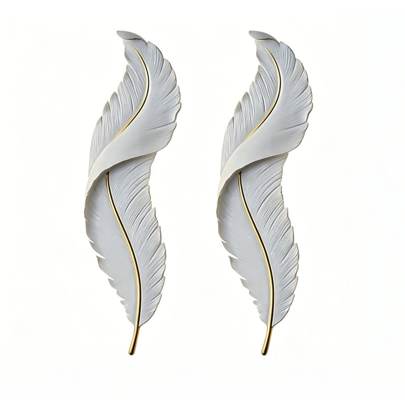 Ensemble de 2 appliques murales à plumes modernes en résine DEL, H 34,6 po x l 9,1 po x P 1,5 po