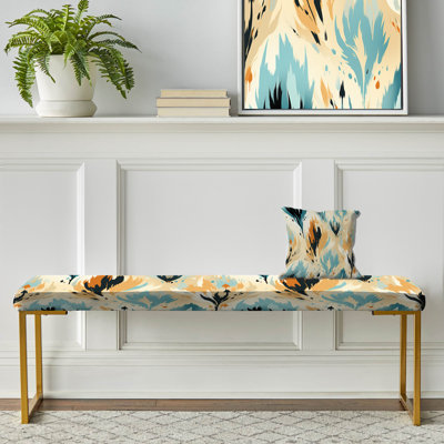 Natural Yellow And Blue Ikat Serenity - Ikat Upholstered Gold Bench