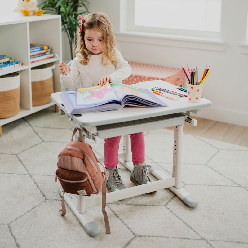 Montez-le! Ensemble de bureau et de chaise pour enfants, poste de travail ergonomique réglable pour enfants, Gris