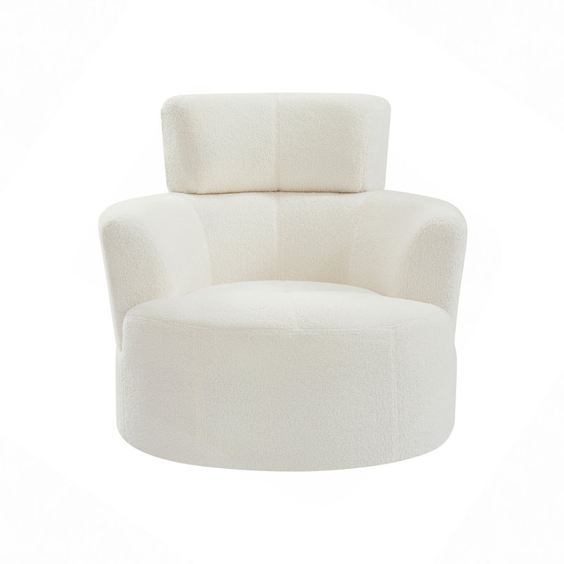 36.98" W Upholstered Swivel Barrel Chair, Cream