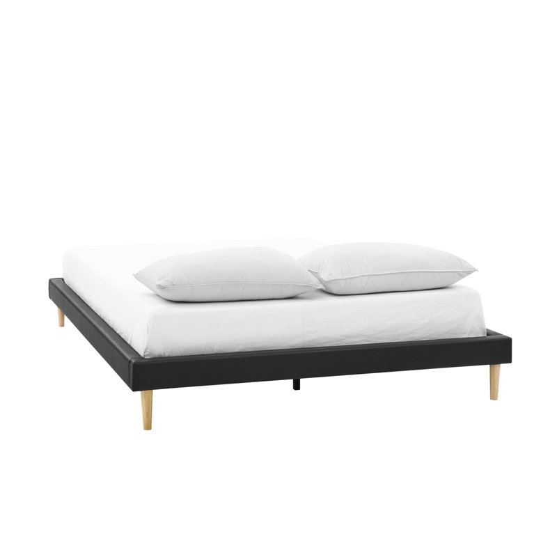 Base de lit plateforme très grande avec lattes de bois sans tête de lit, noir