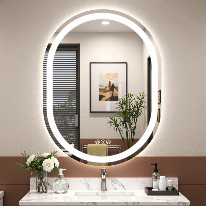 Lunara 192 LEDs/m LED Lighted Oval Bathroom/Vanity Mirror with ETL Certified, Anti-Fog Tempered Glass, 28" × 20"