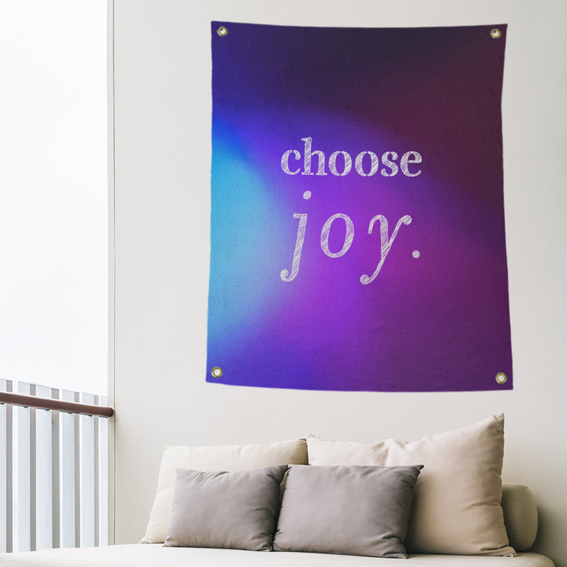 Tapisserie de polyester, choisir la joie citation, H 36 po x l 26 po, Bleu / Mauve