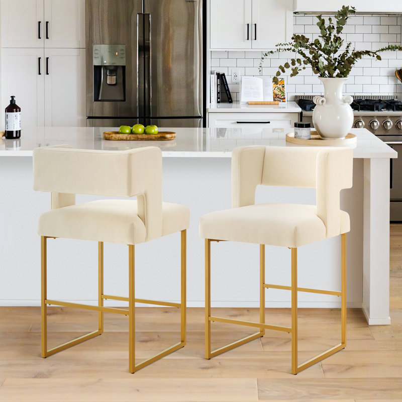 Alyncia Upholstered Counter Stool, Cream Seat/ Gold Frame