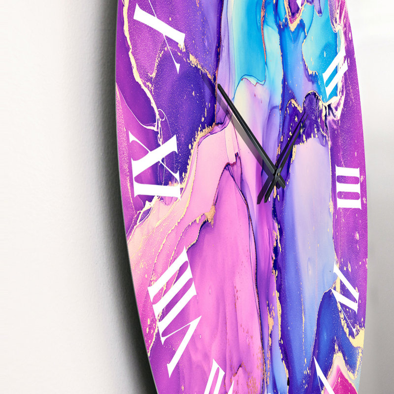 Art liquide translucide en rose et bleu - Horloge murale moderne, Moyen