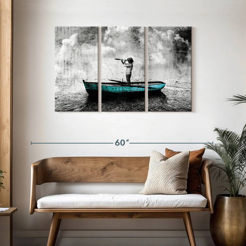 Mehar, homme sur un bateau, H 28 po x l 45 po