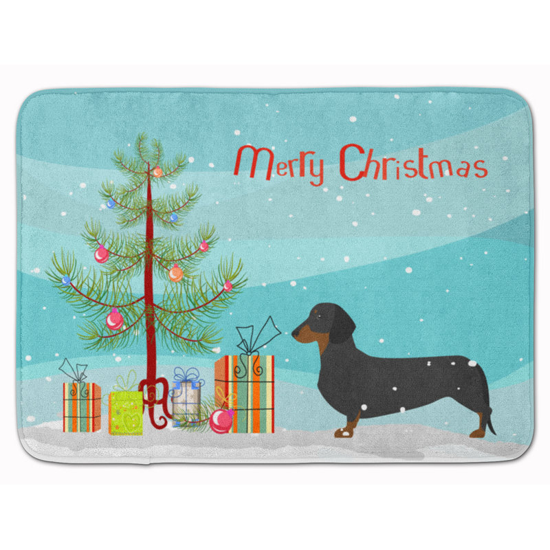 Tapis pour salle de bain en mousse mémoire teckel merry christmas tree