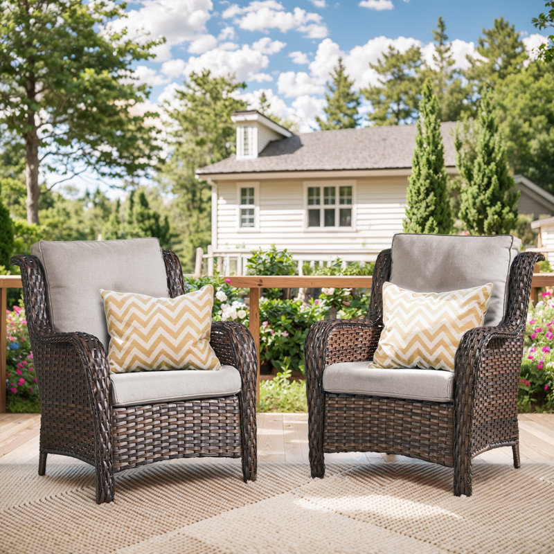 Chaises club de patio en osier Wendye avec coussins résistants aux intempéries en oléfine, Beige, Brun