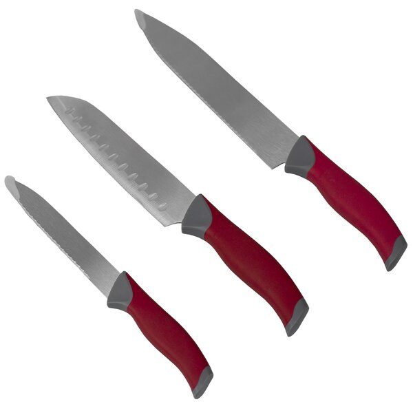 Lexi Home 3-Piece Cutlery Santoku Knife Set with Red Handles