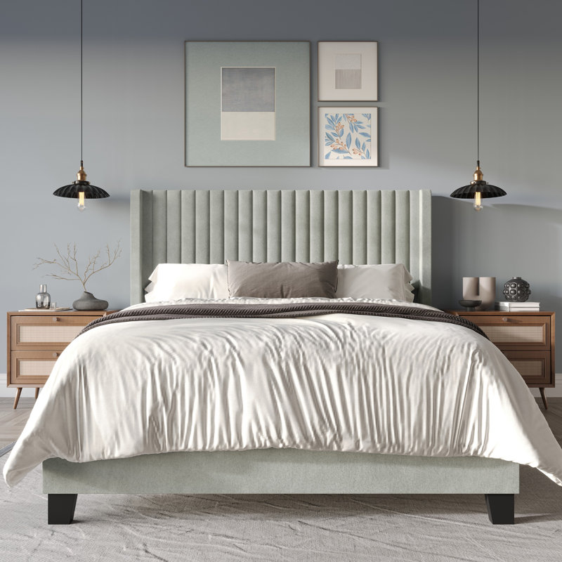 Ashland Wingback Panel Bed, Light Gray, Twin