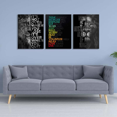 Motivation murale noire décorative inspirante affiches impressions sur toile photo affiches œuvre d'art pour le salon chambre bureau à domicile 16 pouces X 24 pouces X 3 pièces