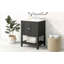 Lavabo de salle de bain moderne élégant en céramique noire 24 po avec tablette ouverte en bois massif-48885327