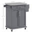 Chariot de rangement pour îlot de cuisine avec comptoir en acier inoxydable, tiroir, porte-serviettes, tablette à épices dans un chariot roulant gris, comptoir, support