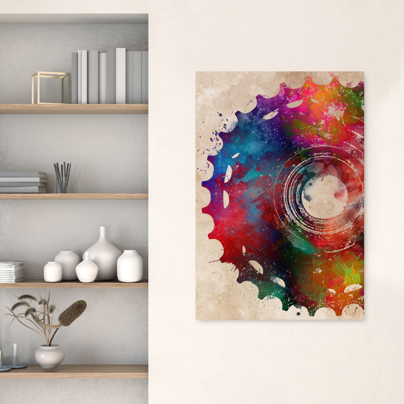 «Vibrant Bike Gear», art mural moderne contemporain abstrait, 48" H x 32" W