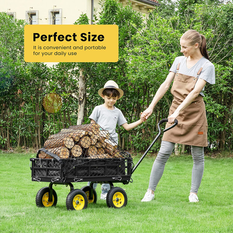 Heavy Duty Black Steel Garden Cart with Pneumatic Wheels