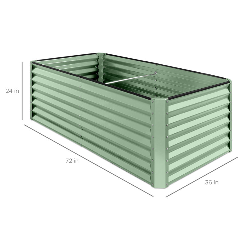 Rosonda Outdoor Metal Raised Planter Box, Light Green, 24" H x 72" W x 36" D