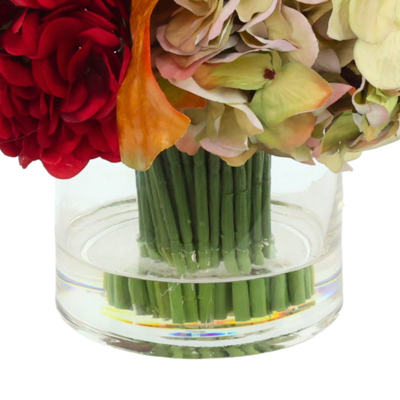Assorted Hydrangeas and Fall Florals in Glass Vase