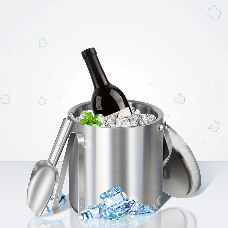 Stainless Steel Ice Bucket Set  Includes Ice Bucket With Lid, Tongs, Scoop & Strainer, Durable, Ideal For Chilling Drinks At Parties