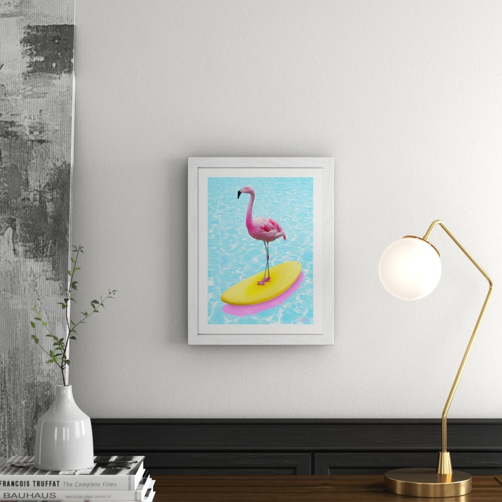 Gerahmtes Glasbild Scandic-Living - Flamingo auf Wasser