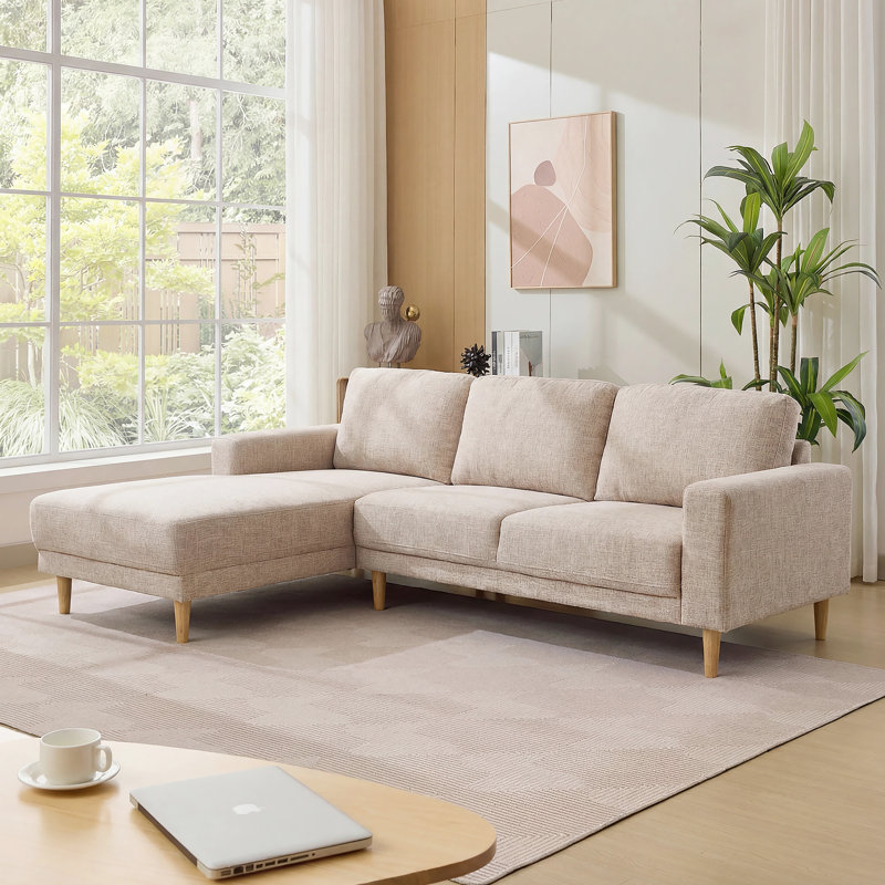 2-Piece 90" Upholstered L-Shaped Chenille Corner Sofa , Oatmeal