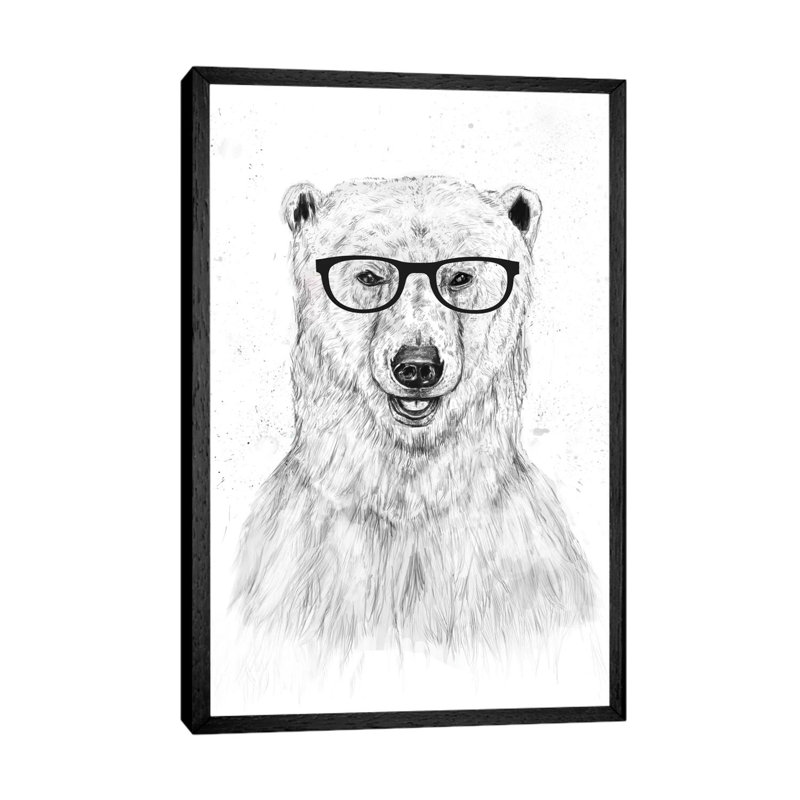 Geek Bear by Balazs Solti - Print on Canvas, 101.6 cm H x 66.04 cm W, Black Floater Framed