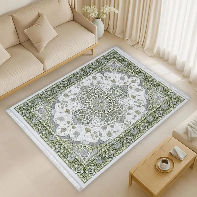 Floral Area Rug, Rectangle 60 x 110 cm, Green