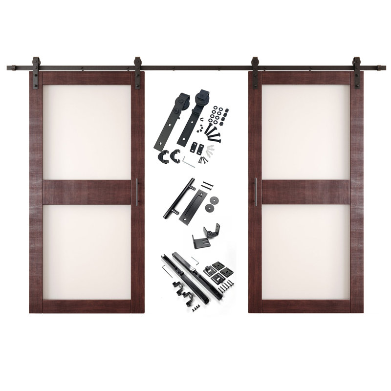 Portes de grange non assemblées et finies en verre à 2 verres de 50 po x 84 po Homquer, 50 po x 84 po