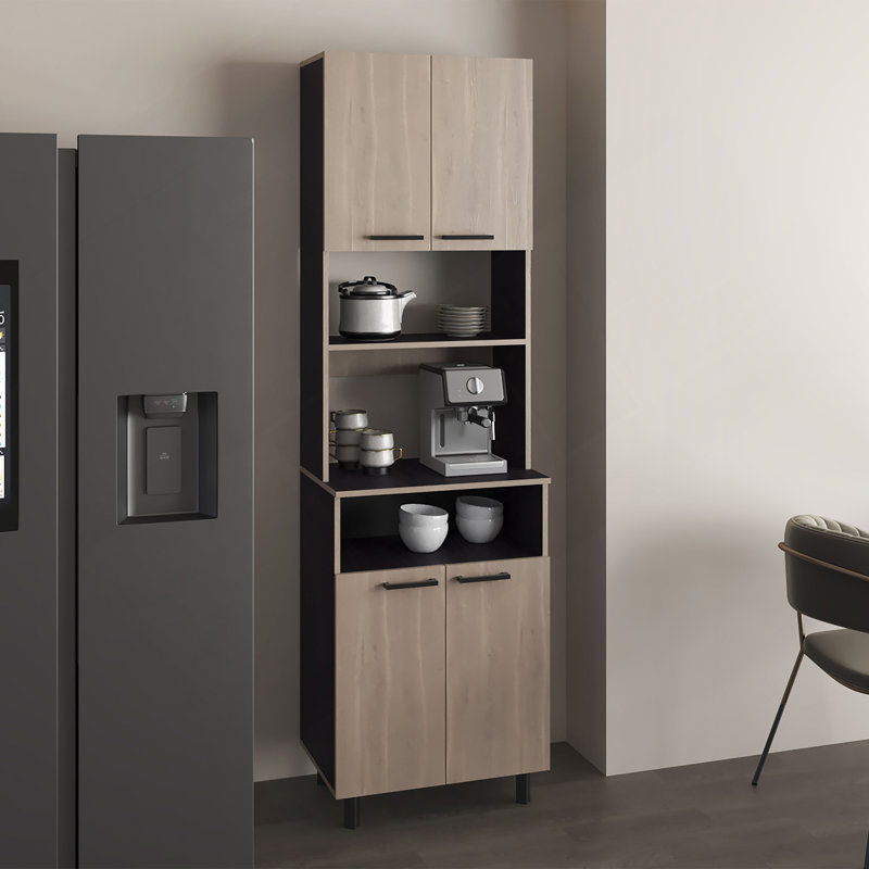 Armoire pour garde-manger Otomo, avec 5 tablettes et 4 portes, noir, gris clair