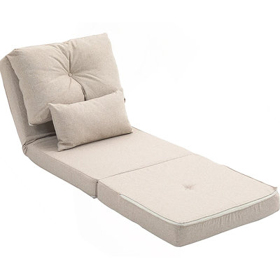Floor Chair,  Folding Upholstered Couch Bed With Adjustable Backrest, Beige