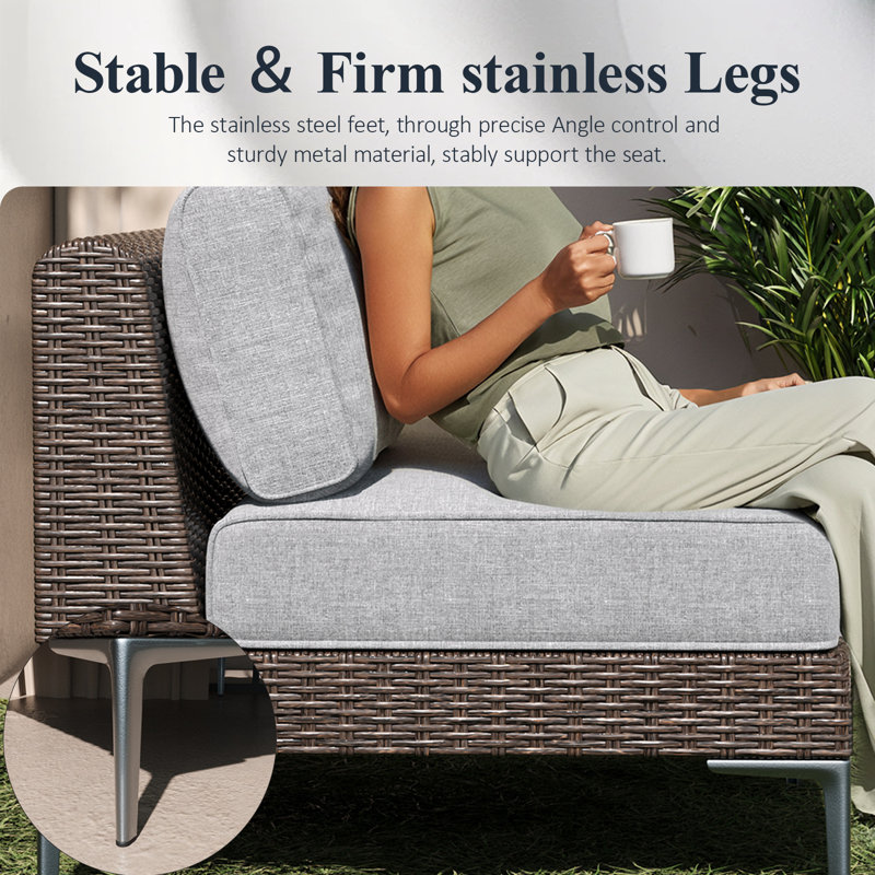  5-piece Wicker Rattan Patio Furniture Set, Deep Seating Outdoor Modular Sectional Sofa Conversation Set With Thick Cushions For Lawn, Garden