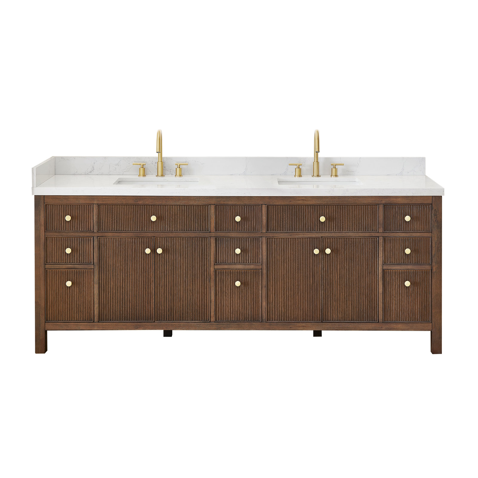 Lala 84" Double Bathroom Vanity with Grain White Engineered Stone Countertop without Mirror, Brown Brushed Oak