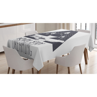 Saying Tablecloth, Grungy Vintage Motivational Snowy Mountain Tops Illustration With Blizzard Effects, Rectangular Table Cover For Dining Room Kitchen Decor, 52" X 70", Grey White