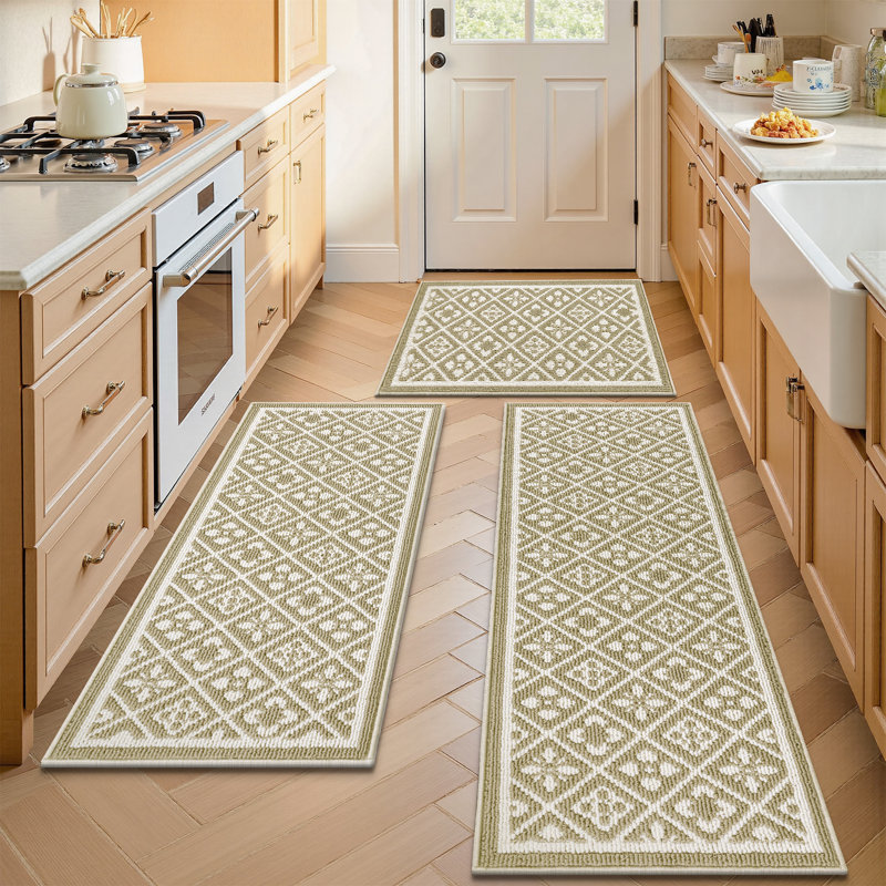 Stain Resistant Fall Kitchen Mat Runner Doormat Set Of 3, Beige