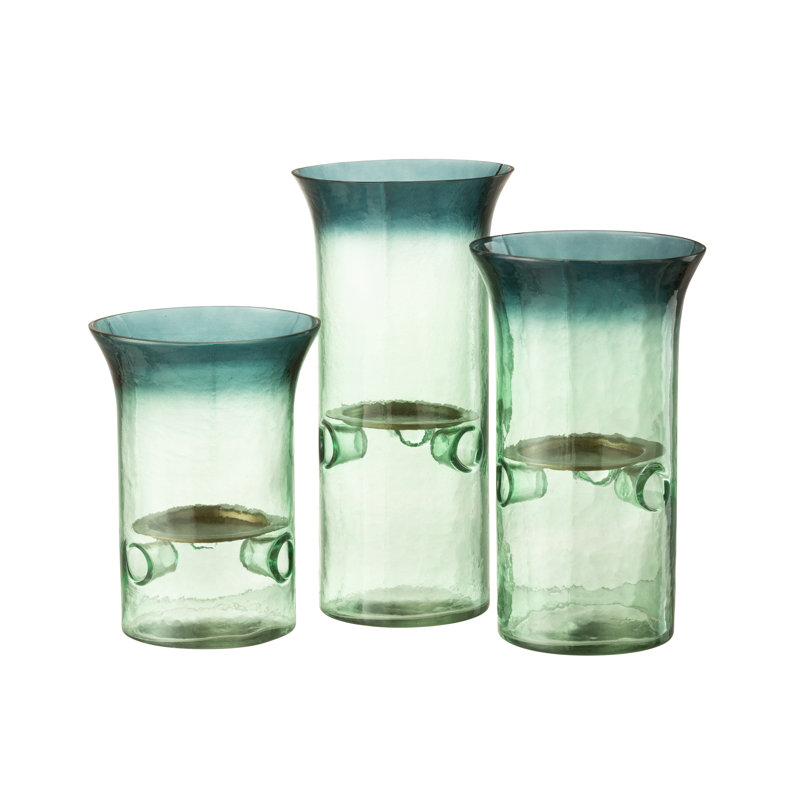 21 cm H Glass Tabletop Hurricane Holder with Candle Included, Green