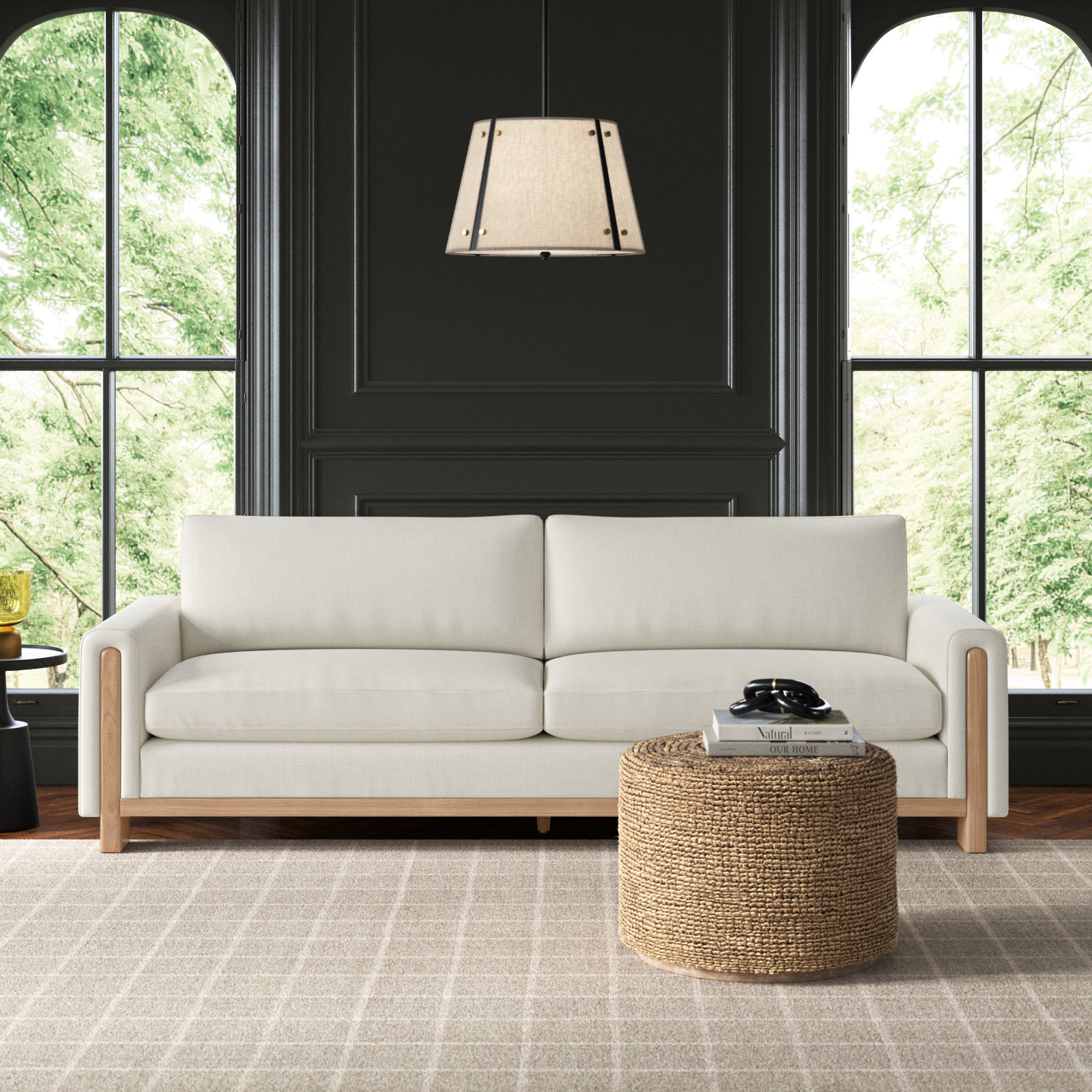 Adika 88" Upholstered Sofa, Effie Linen Performance Basketweave