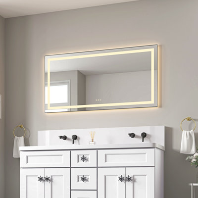 Miroir de salle de bain 55 po x 28 po à DEL avec façade et rétroéclairage, miroir de meuble-lavabo mural