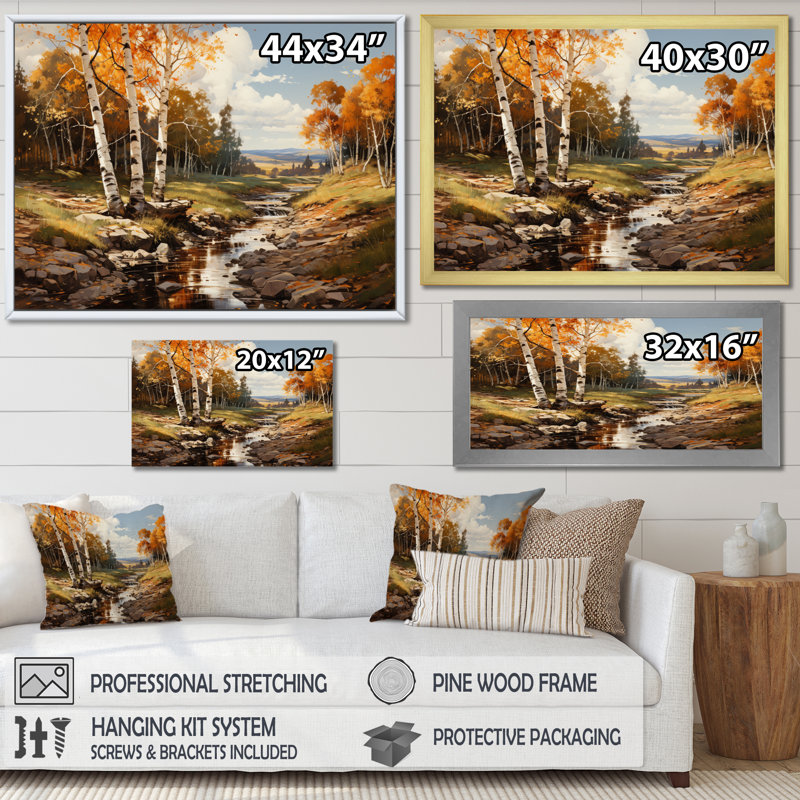 «Birch Woods Sunlit Grove II», reproduction sur toile, H 24 po x l 32 po x P 1 po, Encadrement doré