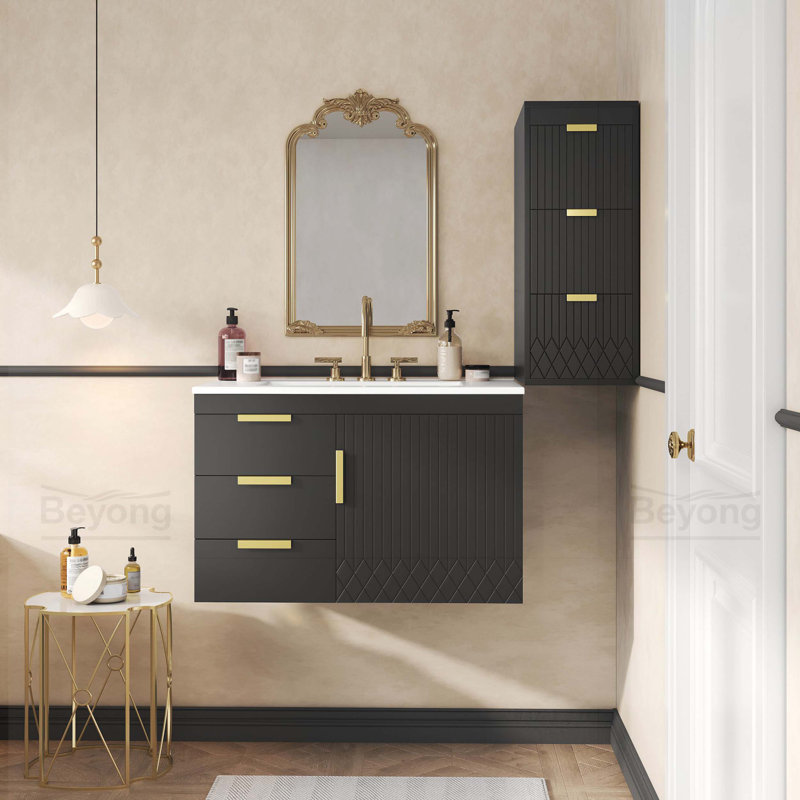 Armoire de salle de bain murale 30 "avec armoire latérale combinée, armoire de salle de bain avec porte à fermeture en douceur et tiroirs, meuble-lavabo moderne avec lavabo