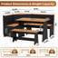 Ensemble de salle à manger de coin-repas en forme de L 3 pièces avec rangement caché, ensemble de table de coin et de banc en bois moderne pour petits espaces et cuisine, naturel et noir-822992614
