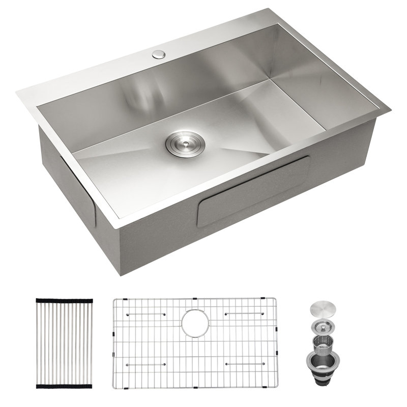Évier de cuisine à simple cuve en acier inoxydable 33 po L