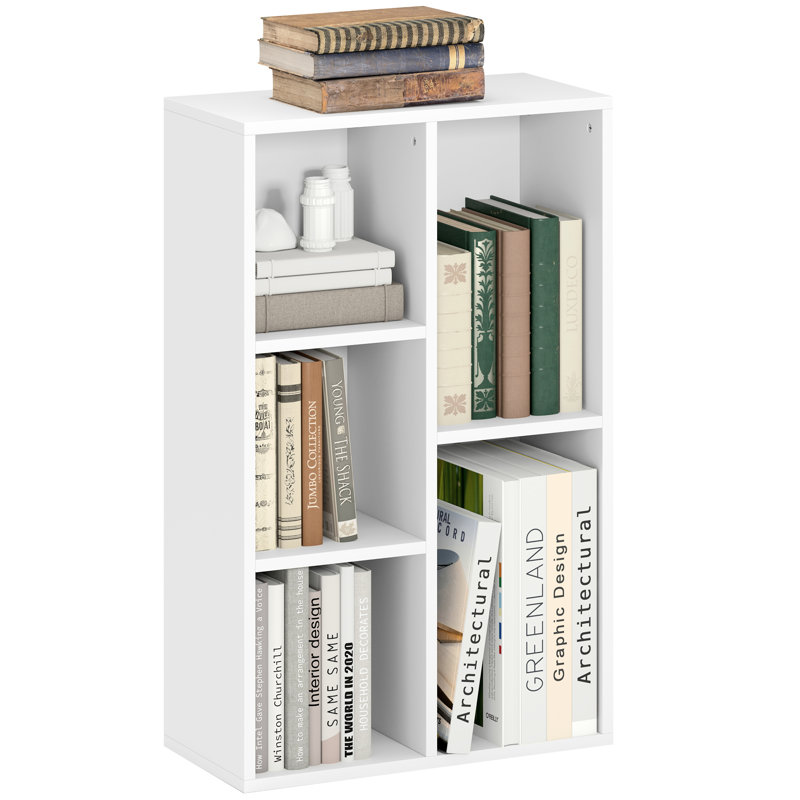 HOMCOM 2 Tier Bookshelf with 5 Open Storage Compartments, White