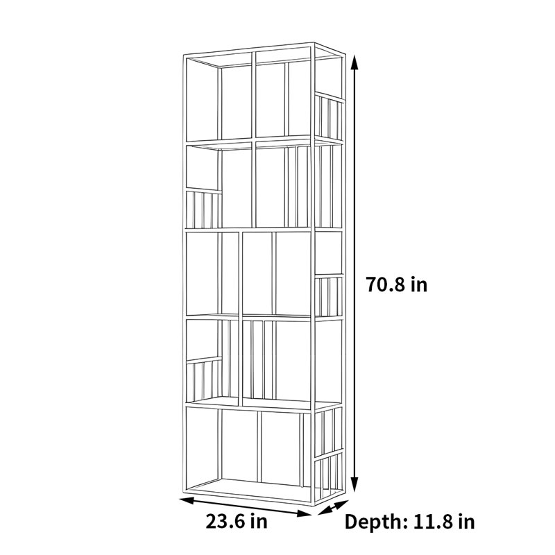 A popular and aesthetically pleasinG bookcase, Gold, 70.8"H x 23.6"W x 11.8"D