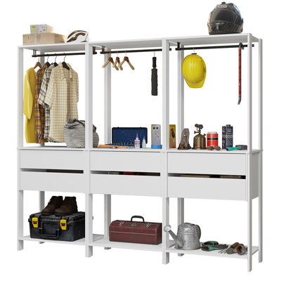  Garage Storage Rack with 6 Drawers and Hanging Spaces 82"L Multiuse Modular Organization Cabinet for Tools - White