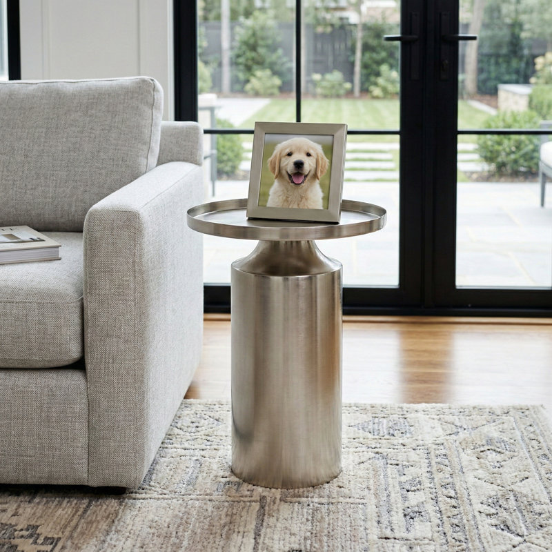 Minimalist Metal Accent End Table for Home Decor - Modern Cylindrical Narrow End Table for Functional Living Room Styling - 20", Silver
