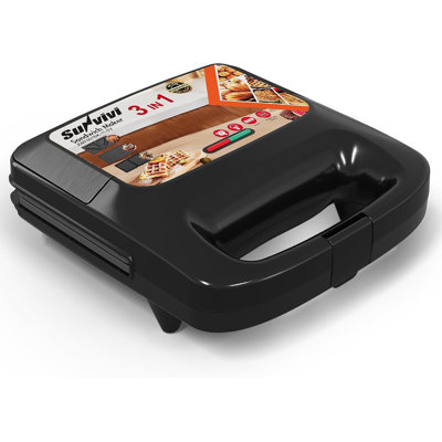 Appareil à sandwichs électrique 3 en 1 avec plaques antiadhésives amovibles - 800 W, noir